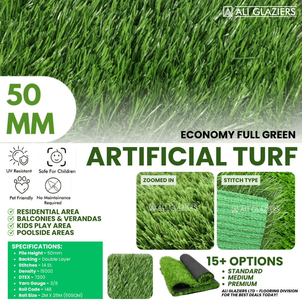 PREMIUM 50MM TURF GRASS — ECONOMY FULL GREEN