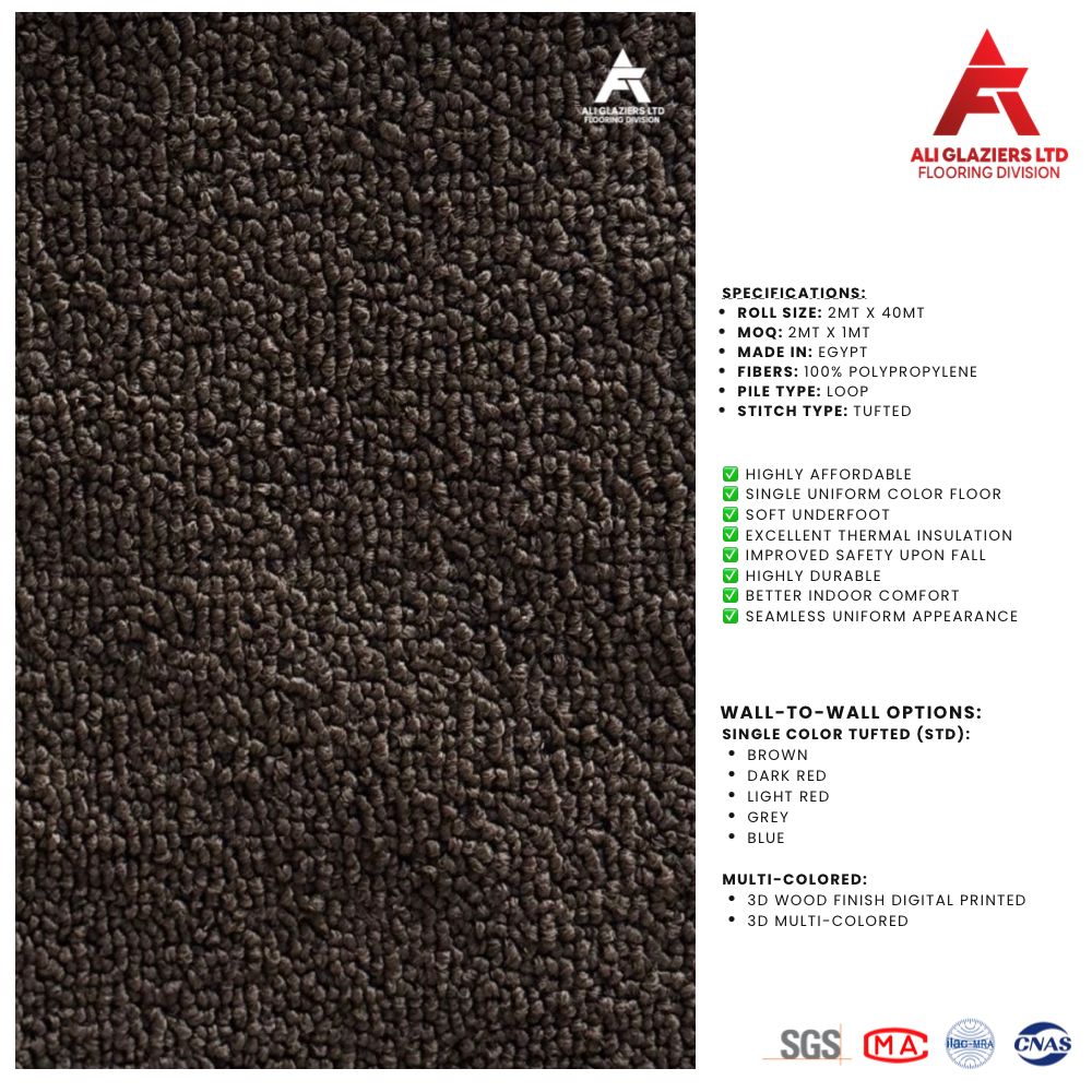 TUFTED WALL TO WALL CARPET - DARK BROWN