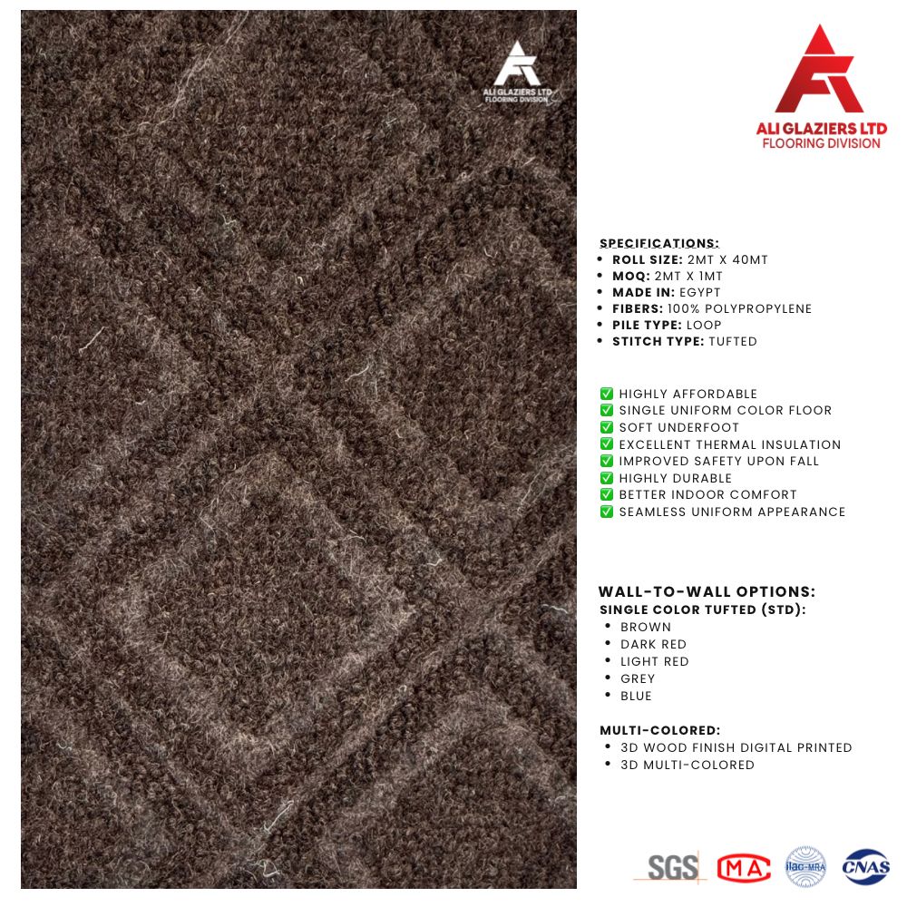 TUFTED WALL TO WALL CARPET - DARK BROWN DIAMOND