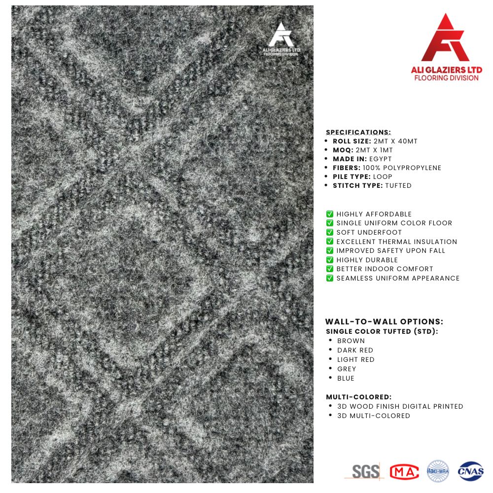 TUFTED WALL TO WALL CARPET - GREY DIAMOND