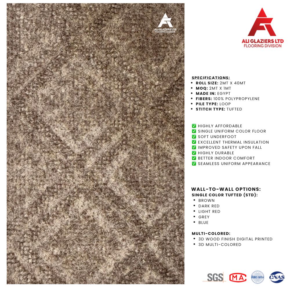 TUFTED WALL TO WALL CARPET - BROWN DIAMOND